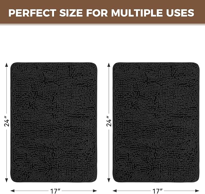 Bcoimo Bathroom Rug Set, Chenille Bathroom Rugs, Absorbent Non Slip Plush Bath Mats, Machine Washable Fast Drying Floor Mats for Tub, Shower, Sink, Vanity