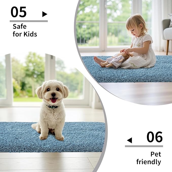 Disolla Blue Bathrom Runner Rug 24x59 - Large Soft Plush Bath Mat, Thick Long Non-Slip Shaggy Floor Mat, Ultra-Absorbent for Master Bathroom Bedroom