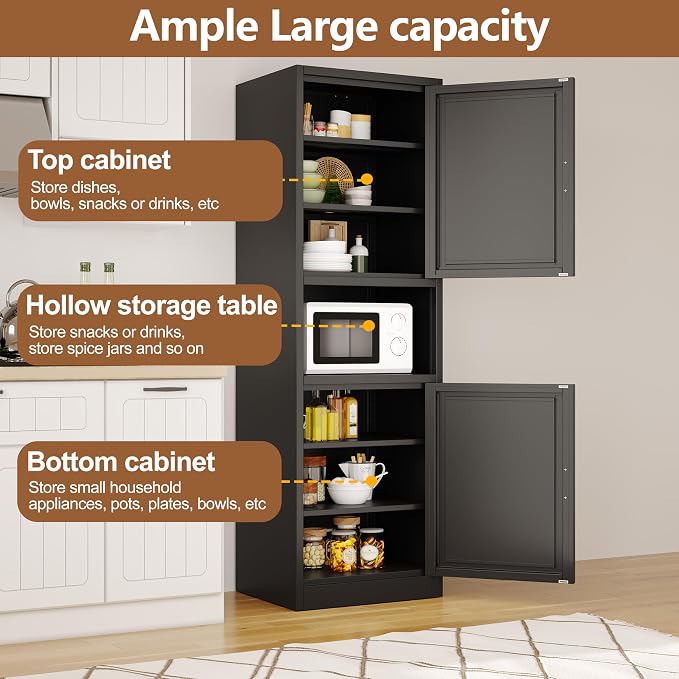 67" H Metal Tall Narrow Storage Cabinet, Freestanding Floor Cabinet with 2 Doors and Adjustable Shelves, Pantry Storage Cabinets for Bathroom, Living Room, Entryway and Kitchen (Black)