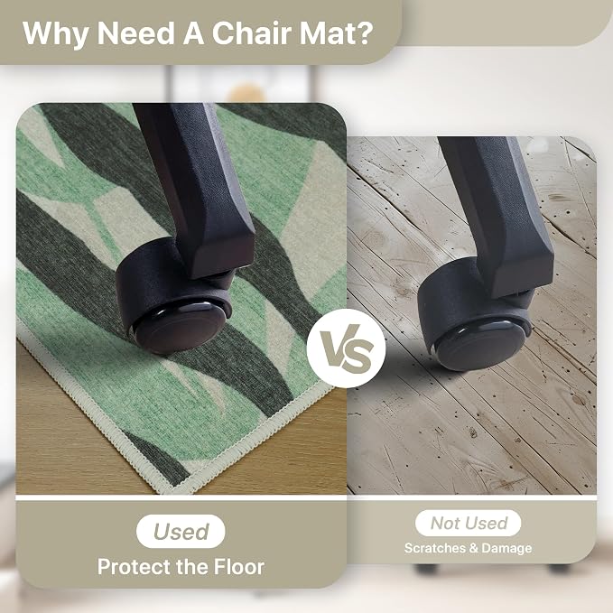 36"x48" Office Chair Mat for Hardwood Tile Floor, Under Desk Carpet Protector for Rolling Computer Chair Mat, Machine Washable Area Rug, Anti-Slip 1/5" Thick Low Pile Thin Vinyl Floor Mat, Beige Grey