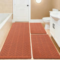 Upgrade Waffle Bath Mat Set 3 Piece, Boho Bathroom Rugs Absorbent Non Slip, Soft Bathroom Mats, Machine Washable Knit Bath Rugs with Herringbones for Bathroom, Bedroom, Kitchen, Shower, Burnt Orange