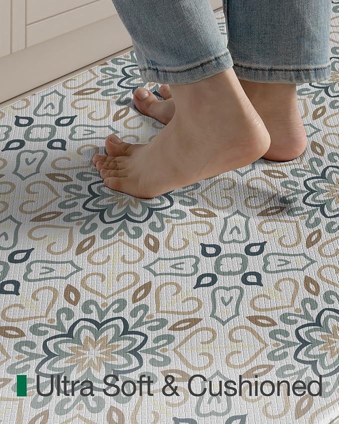 LUMI Anti-Fatigue Kitchen Floor Mats Set of 2,Cushioned Comfort Standing Rug Waterproof 2PCS, Non-Slip Ergonomic Foam Runner for Sink, Laundry, Office & Home,17x29+17x59,