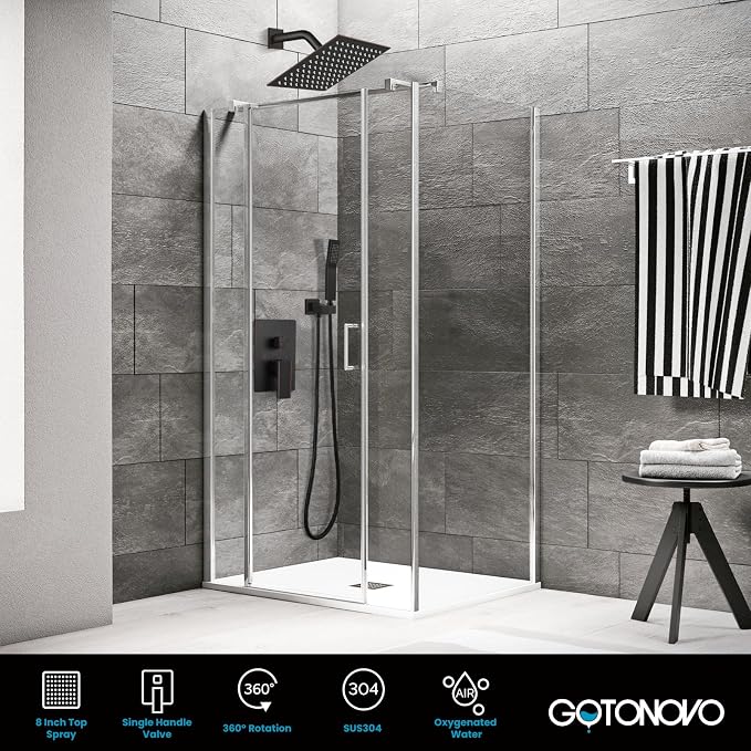 gotonovo Rainfall Bathroom Shower System Rain Shower Head and Handle Set Wall Mounted Shower Complete Combo Solid Brass Pressure Balancing Shower Mixer Valve 8 Inch Oil Rubbed Bronze