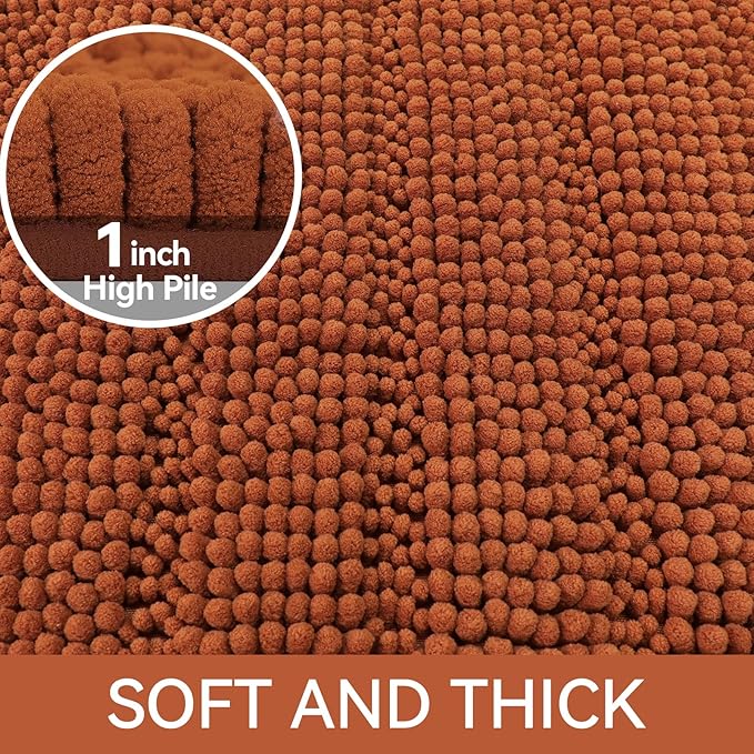 Bcoimo Long Bathroom Rug, Chenille Bath Runner with High Low Pile Design, Soft Absorbent Non Slip Bath Mat, Machine Washable Quick Dry Rug for Shower, Tub, Sink and Vanity