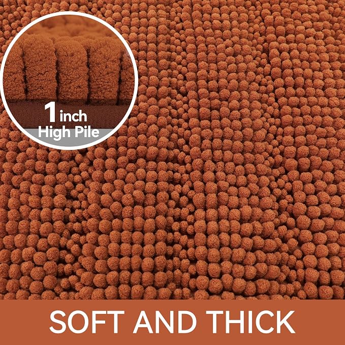 Bcoimo Large Bathroom Rug, Chenille Bath Mat with High Low Pile Design, Soft Absorbent Non Slip Bath Rug, Machine Washable Quick Dry Mat for Shower, Tub, Sink and Vanity