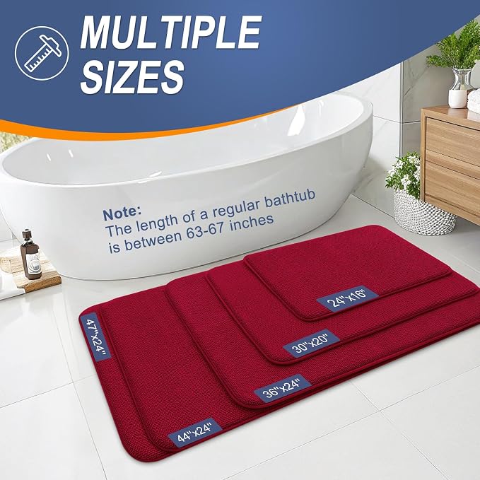 OLANLY Thick Memory Foam Small Bathroom Rugs 24x16, Extra Soft Absorbent Bathroom Mat, Quick Dry Bath Mats, Non-Slip, Machine Washable Carpet for Bathroom, Tub and Shower, Home Decor Accessories, Red