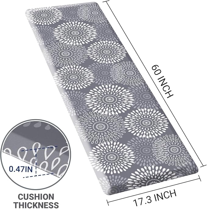 LuxStep Kitchen Mat Waterproof Kitchen Rugs for Floor Cushioned Anti-Fatigue Mat Non-Slip Standing Desk Mat Comfort Floor Mats for House Sink Office 17.3" x 60" Grey