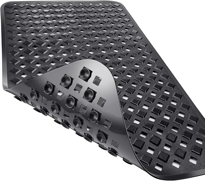 Yimobra Bathtub Mat Non Slip, Shower Mat with Strong Suction Cups & Drain Holes, 28"X16", Anti Slip Bath Tub Mat for Inside Shower, Machine Washable Fast Drying, Bathroom Essentials, Black