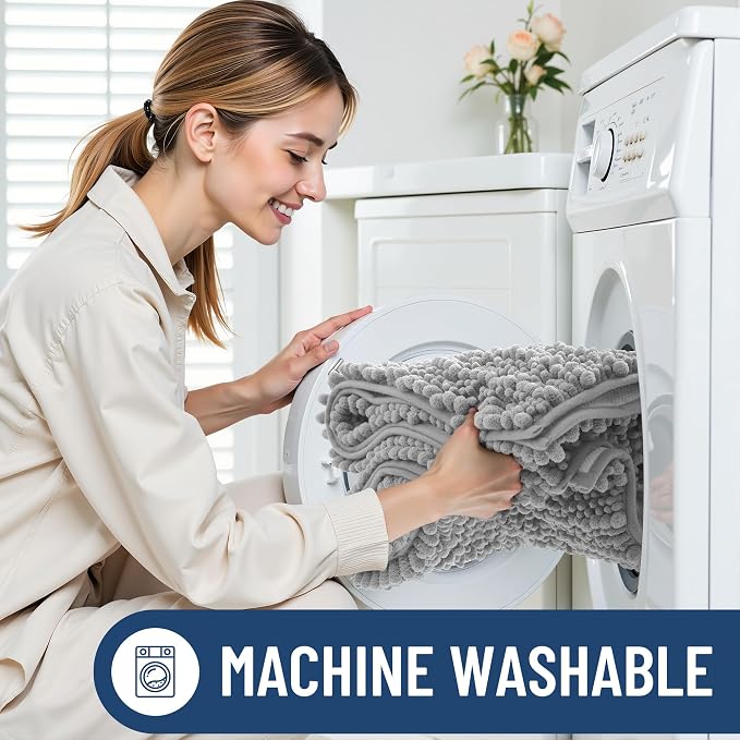 Smiry Bathroom Rugs Mat 59x24, Extra Soft Absorbent Chenille Bath Rugs, Non Slip Rubber Backing Machine Washable Quick Dry Bath Mats for Bathroom Floor, Tub, Shower, Home Decor Accessories, Light Grey
