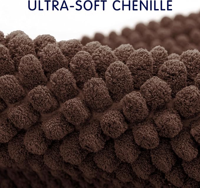 SUBRTEX Bathroom Rugs, 20" x 32" Chenille Bath Rug Soft Short Plush Bath Mat Soft Shower Mat Water Absorbent Shower Mat Quick Dry Machine Washable, Chocolate