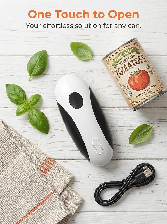 Rechargeable Electric Can Opener, Automatic One-Touch Hands-Free Opener for Seniors with Arthritis, Smooth Safe Edge, Fits Most Can Sizes