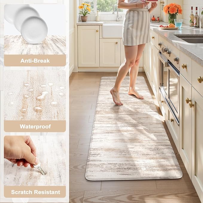 KIMODE Anti Fatigue Mats for Kitchen Floor, Farmhouse Kitchen Runner Rugs 24"x59", Non Slip Kitchen Mats for Floor, Padded Kitchen Floor Mats, Light Brown Rugs for Kitchen Floor Sink Laundry Office