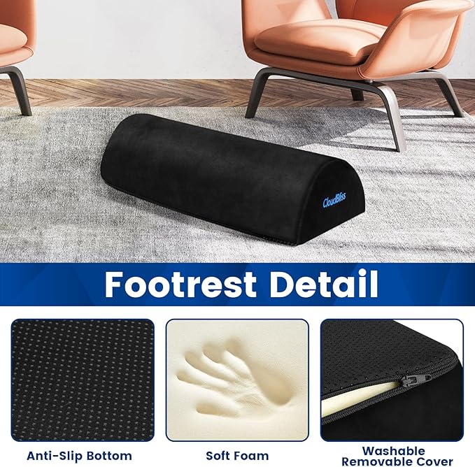 Foot Rest for Under Desk at Work,Office Desk Accessories with Soft Foam and Washable Removable Cover, Foot Stool for Office, Car, Home to Foot Support and Relax Ankles, Black