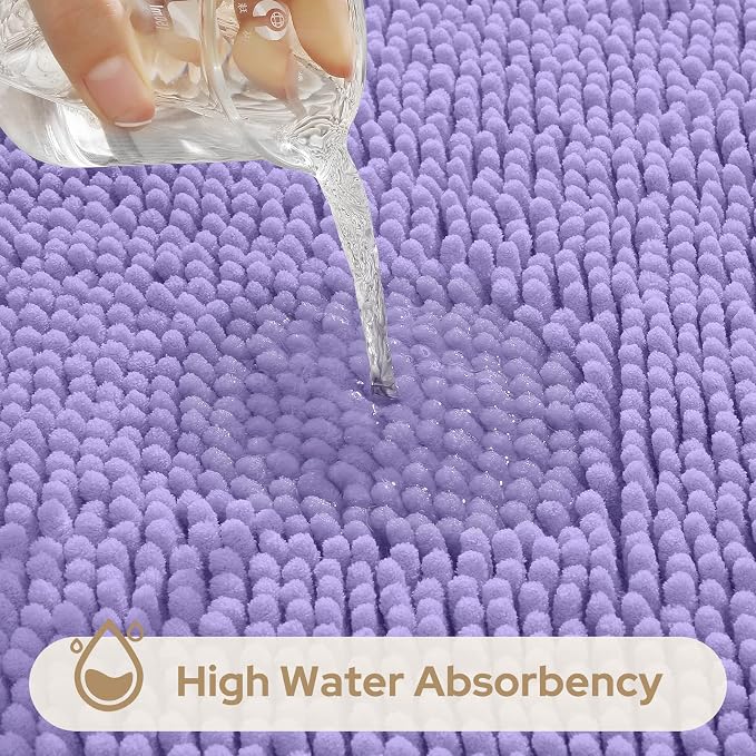 HOMEIDEAS 3 Pieces Bathroom Rugs, Ultra Soft Non Slip Absorbent Chenille Toilet Bath Mat Set (Lavender)