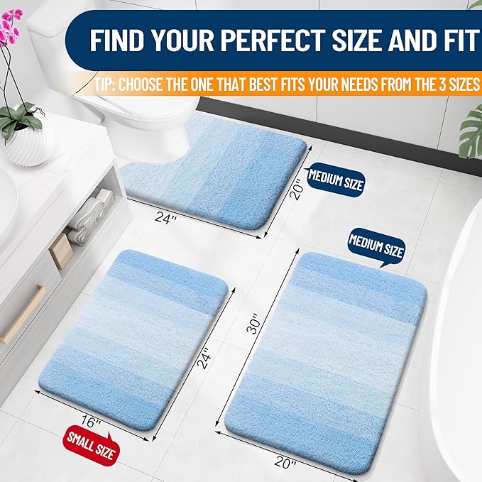 OLANLY Large Bathroom Rugs Mat 50x30, Extra Soft Absorbent Microfiber Bath Rugs, Rubber Backing, Quick Dry, Machine Washable Bath Mats for Bathroom, Tub and Shower, Home Decor Accessories, Sky Blue