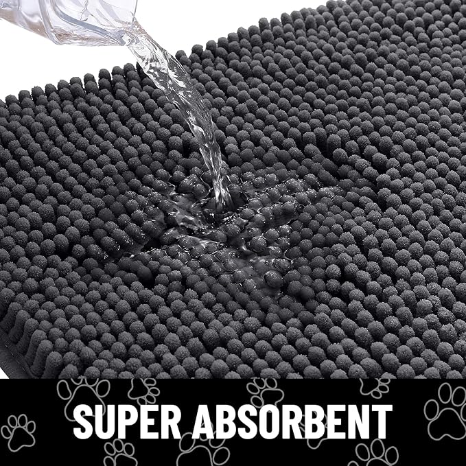 Smiry Dog Door Mat for Muddy Paws, Absorbent Dirt Trapper Non Slip Quick Dry Washable Chenille Mat for Mud Dogs, Entry Rug for Indoor and Outdoor (59x24 Inches, Dark Grey and White)