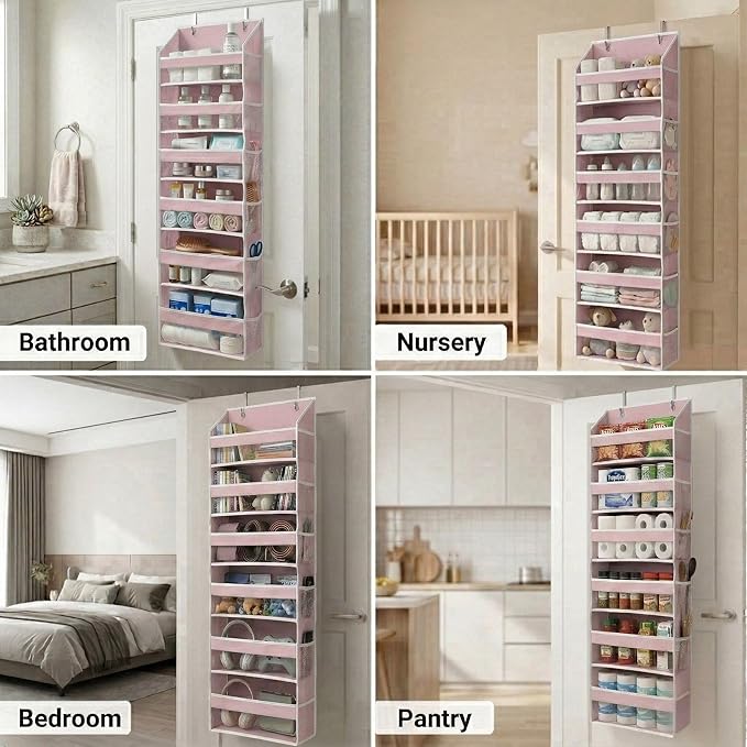 HOMELUX THEORY UPGRADED 6 Tiers Over The Door Organizer Hanging - 100D EXTRA THICK & 50lbs HUGE CAPACITY, 12 Side Mesh Pockets Over The Door Shoe Organizer, Hanging Closet Organizer (Baby Pink, 1pc)