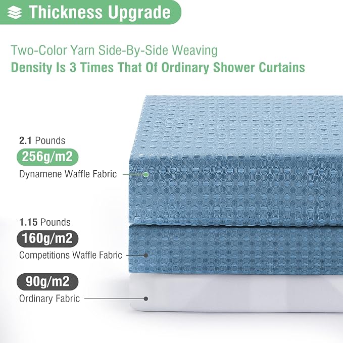 Dynamene 60 inch Stall Shower Curtain - Waffle Weave Heavy Duty Thick Fabric Shower Curtains for Bathroom,Weighted Hotel Spa Luxury Cloth Bath Curtain Set with 10 Plastic Hooks,60x72, Moonlight Blue
