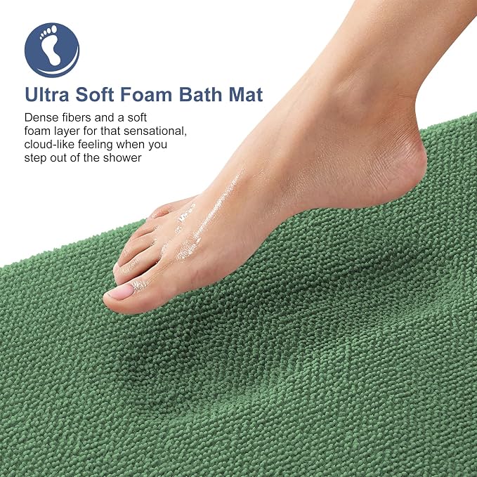 OLANLY Thick Memory Foam Bathroom Runner Rugs 59x24, Extra Soft Absorbent Long Bath Mats, Quick Dry, Non-Slip, Machine Washable Mats for Bathroom, Tub and Shower, Home Decor Accessories, Olive Green
