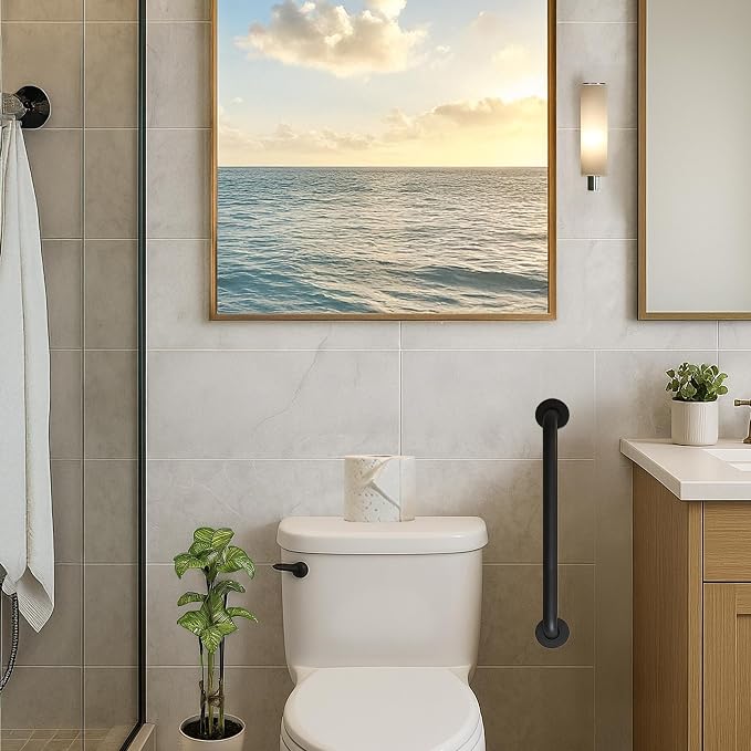Westbrass GB36-MB 36" x 1.5" Stainless Steel Grab Bar with Flanges and Screws – ADA Compliant, Matte Black