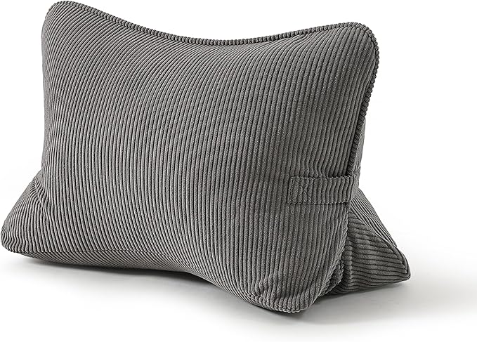 Pat. Pend. Corduroy Lumbar Support Backrest Pillow for Sitting & Reading, Ergonomic Triangle Cushion for Sofa, Armchair & Bed, Removable Cover, Dark Grey