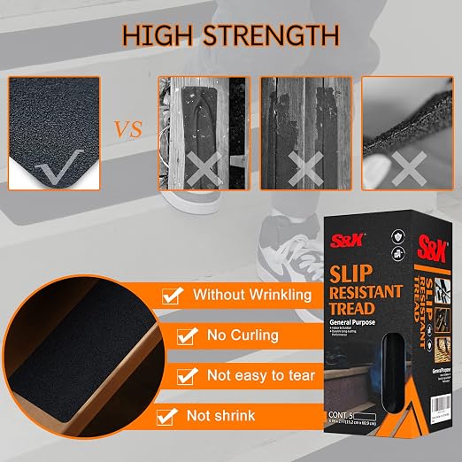S&X Stair Treads Anti-Slip Tape,6 Inch X 24 Inch,(5-Pack) – Triple Layered Protection – Comfortable Anti-Slip Protection for All Slippery Surfaces – Weather Resistant Heavy Duty Tape