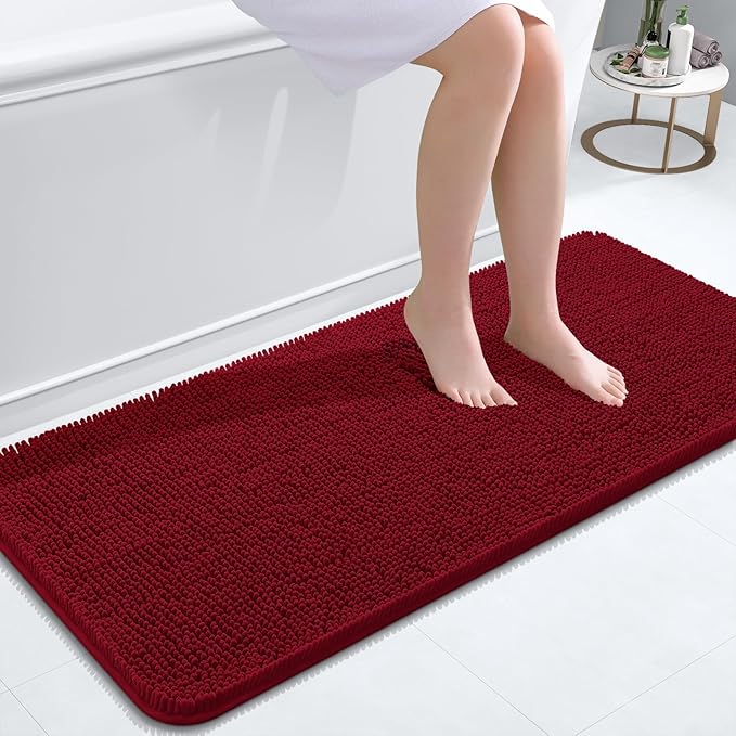 OLANLY Bathroom Runner Rugs 47x20, Extra Soft Absorbent Chenille Bath Rugs, Rubber Backing Quick Dry, Machine Washable Long Bath Mats for Bathroom Floor, Tub and Shower, Home Decor Accessories, Red