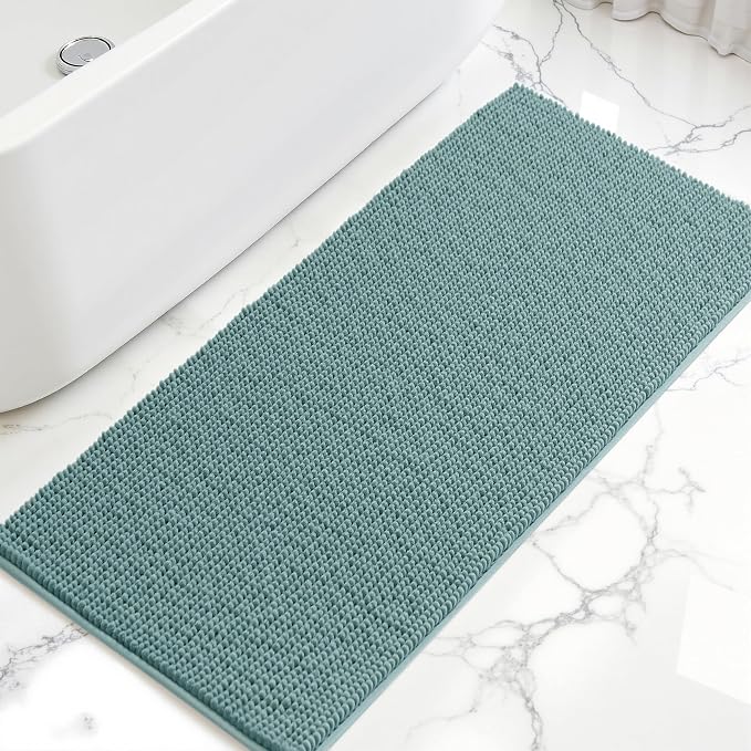 SUBRTEX Bathroom Rugs, 24" x 60" Chenille Bath Rug Soft Short Plush Bath Mat Soft Shower Mat Water Absorbent Shower Mat Quick Dry Machine Washable, Light Green