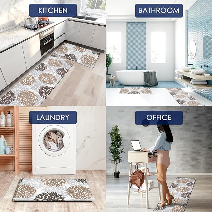 Kitchen Mats Set of 2 Cushioned Anti Fatigue Kitchen Rugs Non Slip Waterproof Kitchen Runner Memory Foam Kitchen Floor Mat Comfort Standing Mat for Sink,Office,Laundry