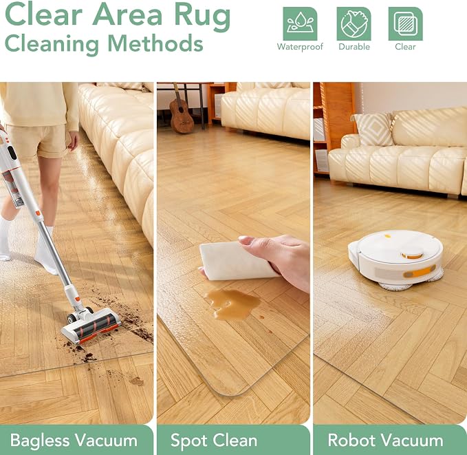 Clear Floor Mat 8x10 for Under Dining Table – Plastic Waterproof Non Slip Vinyl Area Rug, Hard Floor Protector Against Spills & Scratches, Easy Clean Carpet Cover for Dining Room, Kitchen, Office