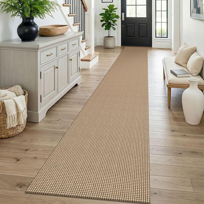 KOZYFLY Boho 2x16 Runners Rugs for Hallway, Extra Long Washable Runner Rug, Woven Non Slip Kitchen Runner, Cotton Entryway Rug, Floor Carpet for Entry, Aisle, Hall, Orange Beige/Tan/Brown