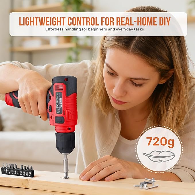 Hi-Spec Tool Set with 8V Cordless Drill Set. Complete DIY Tool Kit with USB Rechargeable Electric Drill Driver for Women and Men, Home Repair & Maintenance, in a Compact Toolbox.