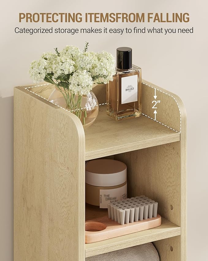 Hzuaneri Bathroom Storage Cabinet, Small Corner Floor Cabinet with Door and Shelves, Narrow Toilet Paper Holder, Bathroom Organizer with Adjustable Shelf, for Small Spaces, Yellow BC08202B