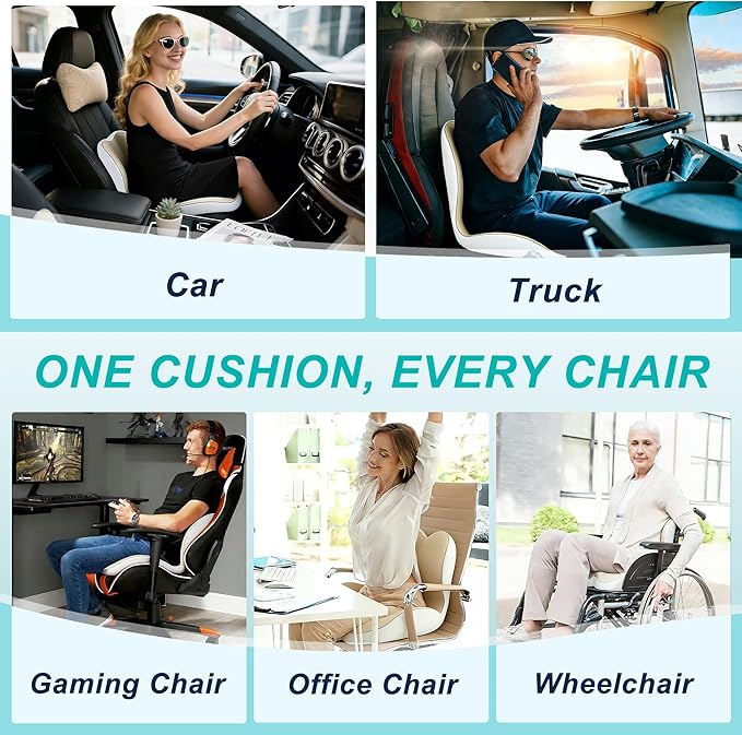 Seat Cushion for Office Chair and Car, Lumbar Support Pillow for Office Chair, Memory Foam Ergonomic Seat Cushion for Long Sitting, Back & Tailbone Pain, Sciatica - Beige & Gray
