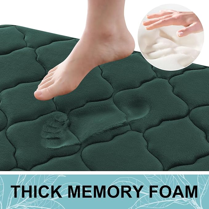 OLANLY Memory Foam Bath Mat Rug 30x20, Ultra Soft and Absorbent Bathroom Rugs, Non-Slip, Comfortable, Machine Washable Bath Carpet for Bathroom Floor, Tub Shower and Home Decor Accessories, Dark Green
