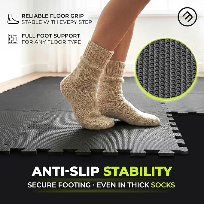 bemaxx Gym Mats Set - 18 pcs EVA Interlocking Foam Floor Tiles (12.6"x12.6"x0.4") 18sqft Protective Gym Flooring Sports Home Workout Exercise Mats Puzzle Garage Fitness Play-Room Pool Treadmill Bike