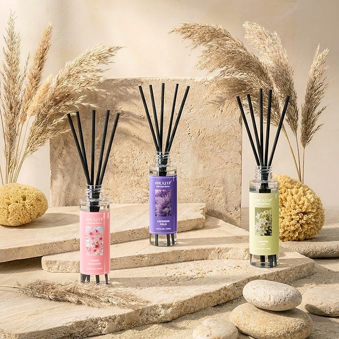 Airkeep Reed Diffuser Set,1.69 fl oz (50 ml) - Lavender Eucalyptus Oil Diffusers with 8 Reed Sticks,Home Fragrance Reed Diffuser for Bathroom Shelf Decor