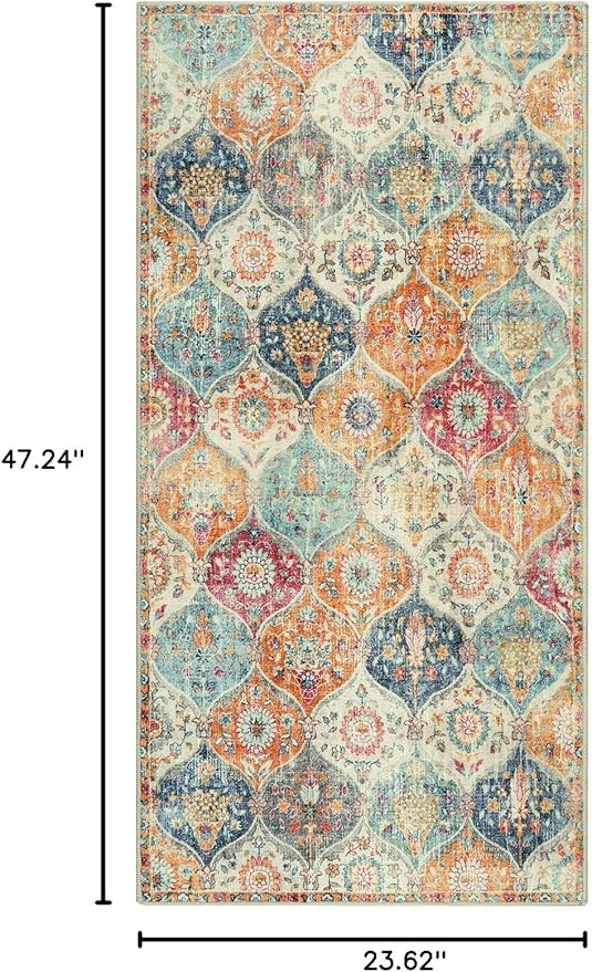 Lahome Kitchen Rugs Non Slip Washable Rugs for Entryway, 2x4 Rug Non-Slip Moroccan Trellis Ultra-Thin Indoor Door Mat Small Carpet for Bathroom Bedroom Entry Elise, Cream/Multi