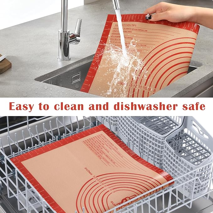 Non-slip Silicone Pastry Mat Extra Large with Measurements 36''By 24'' for Baking Mat, Counter/Dough Rolling/Oven Liner/Fondant/Pie Crust（Red） (Pack of 2)