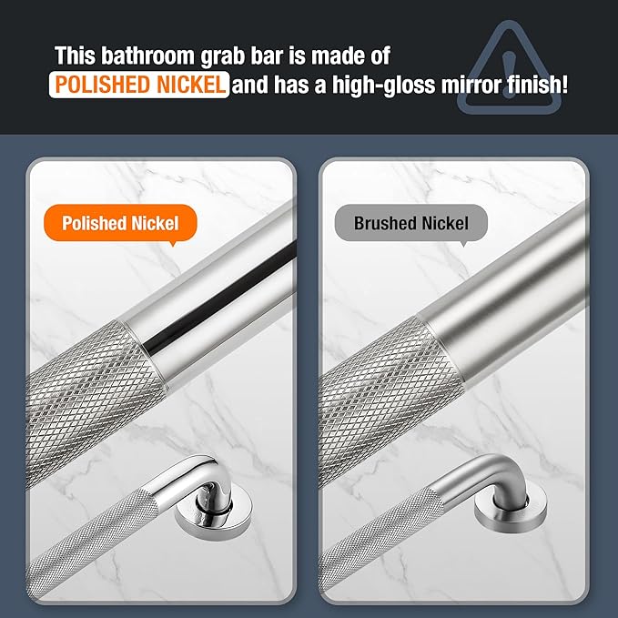 Grab Bars for Shower, 2 Pack 18-Inch Anti Slip Shower Handles for Elderly, Safety Shower Grab Bar, Stainless Steel Handicap Grab Bars for Bathroom (Polished Nickel 1" Diameter)