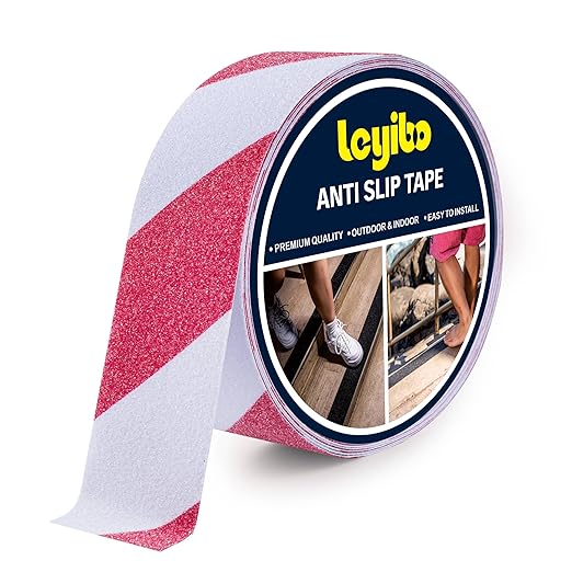 Anti Slip Tape, 2 Inch x 62 Ft Grip Tape for Stairs Outdoor/Indoor, Waterproof Non Skid Roll for Stair Treads Non Slip, High Traction Friction Abrasive Adhesive Stair Steps, Caution Red/White