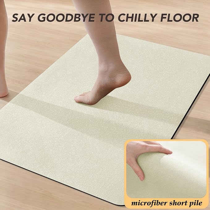 ACCUMTEK Non Slip Bath Mat, Thin Bathroom Rugs Fit Under Door, Quick Dry Bath Mats, Machine Washable Bath Rugs for Bathroom, Bathtub & Kitchen, Light Beige/Upgraded Solid/32 x20