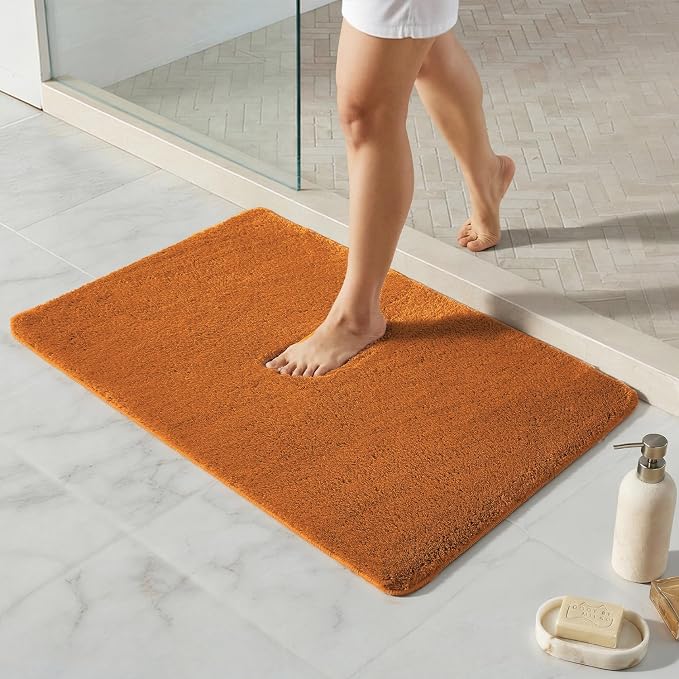 TYUU Orange Bathroom Rugs, Ultra Soft Bath Rugs Non Slip Washable, Super Absorbent Quick Dry Bath Mat with Rubber Backing for Bathroom Floor, Shower, or Sink, Orange 20" x 30"