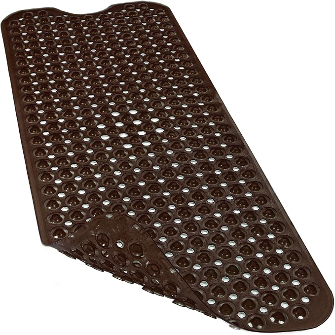 Bathtub and Shower Mats, 40x16 Inch Extra Large Non Slip Soft Bath Tub Mat with Suction Cups and Drain Holes for Bathroom Floor and Keep Tubs Clean, Machine Washable, Clear Chocolate