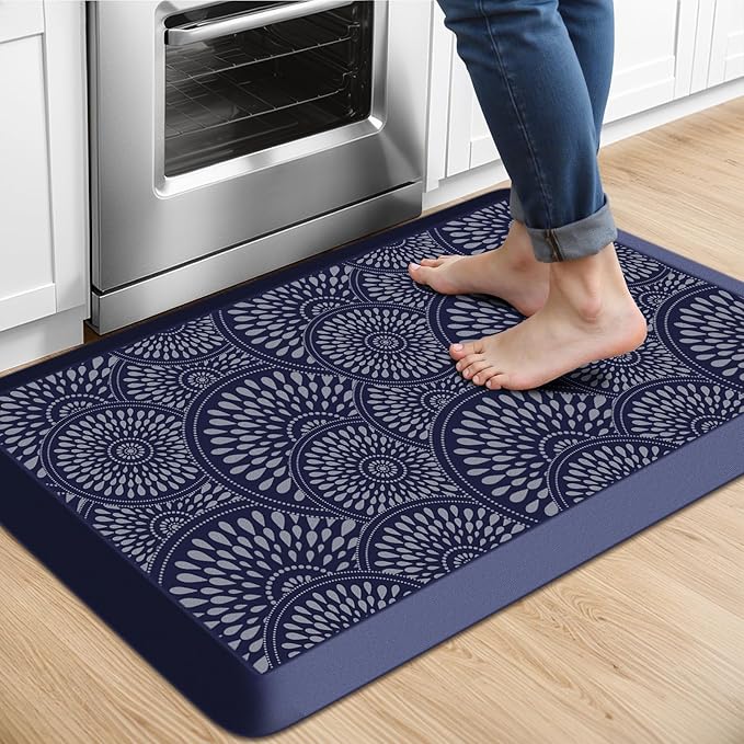Mattitude 4/5 Inch Kitchen Mat, 17.3x28in Heavy Duty Ergonomic Comfort Foam Standing Desk Mat, Waterproof Non-Slip Standing Mats and Rugs for Kitchen, Office, Blue