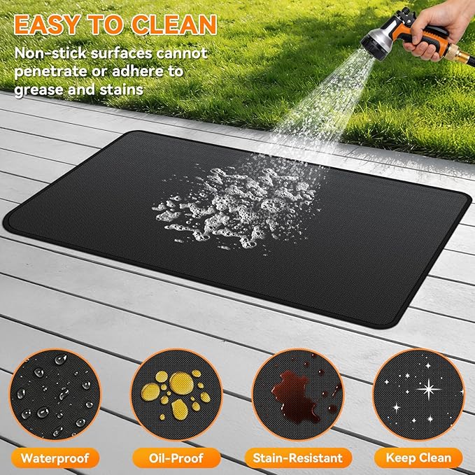 Under Grill Mats for Blackstone - 65 x 39 Inch BBQ Mats for Outdoor Grill Deck Protector, Double-Sided Fireproof Oil-Proof Waterproof Griddle Floor Mat for Outdoor Grilling, Easy to Clean