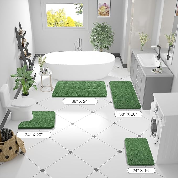 OLANLY Bathroom Runner Rugs 44x24, Soft Absorbent Chenille Bath Rugs, Rubber Backing Quick Dry, Machine Washable Long Bath Mats for Bathroom Floor, Tub and Shower, Home Decor Accessories, Olive Green