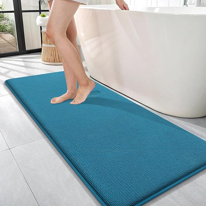 OLANLY Thick Memory Foam Bathroom Runner Rugs 47x17, Extra Soft Absorbent Long Bath Mats, Quick Dry, Non-Slip, Machine Washable Mats for Bathroom, Tub and Shower, Home Decor Accessories, Peacock Blue