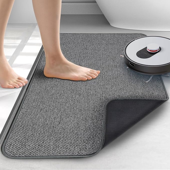 Bathroom Rugs 17x27Inch, Thin Bath Mat with Rubber Backing Non-Slip, Absorbent, Quick Dry Machine Washable, Home Decor Accessories Cozy Cloth Bathroom Mat fit Under Door/Sink/Tub/Shower-Dark Grey