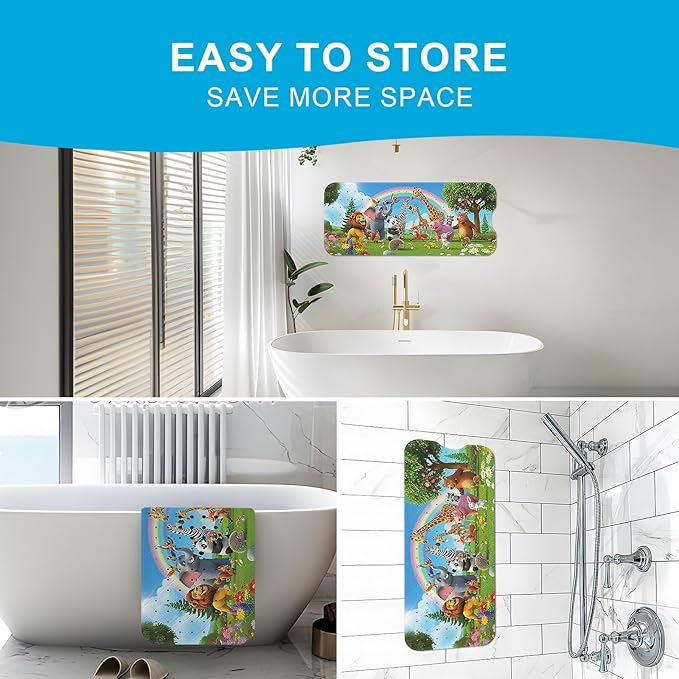 XIYUNTE Upgrade Baby Bath Mat Non Slip - 40"x16" Extra Long Kids Bath Mat for Tub Non Slip Bathtub Mat Eco-Friendly Toddler Bath Mats with Suction Cups, Machine Washable and No Fading, Animal Rainbow